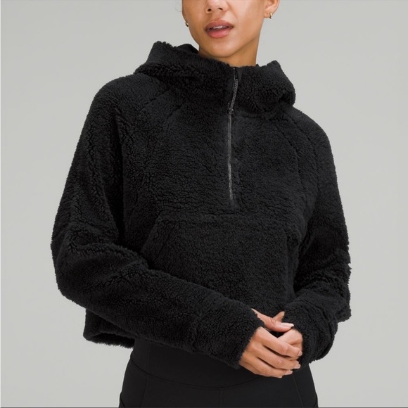 lululemon athletica Tops - NWT Lululemon Scuba Oversized Half Zip Fleece Hoodie Black XL/XXL CROPPED